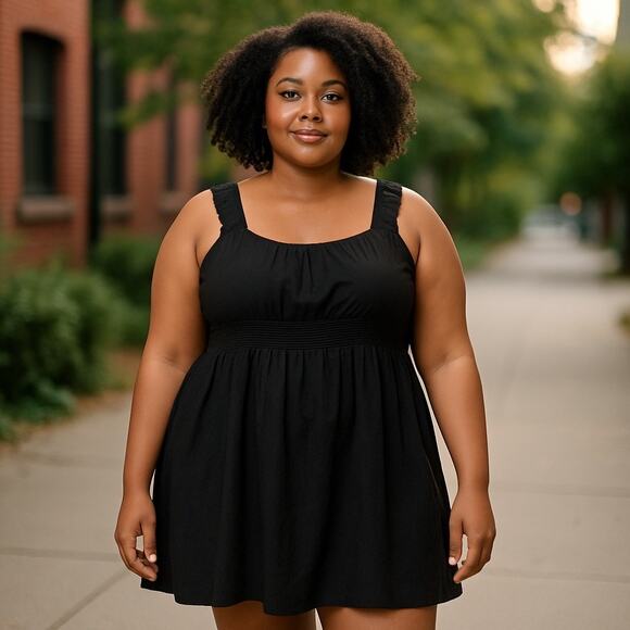 Old Navy Black Dress Top 2X Black Sleeveless Ruched Cinched Waist Blouson Casual - Picture 1 of 8